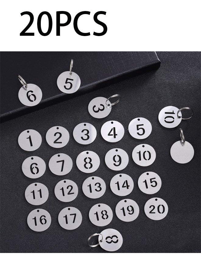 1-20 Key Tags, Round Metal Number Tags Stainless Steel Number ID with Hole Number Key Ring Chain with Split Ring for Organized Coding Key Box Cabinet System Identifiers (20, 1-20) - Image 1