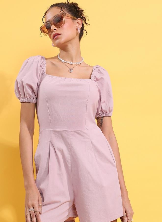 Tokyo Talkies Tokyo Talkies Puff Sleeve Square Neck Pleated Jumpsuit - Image 1