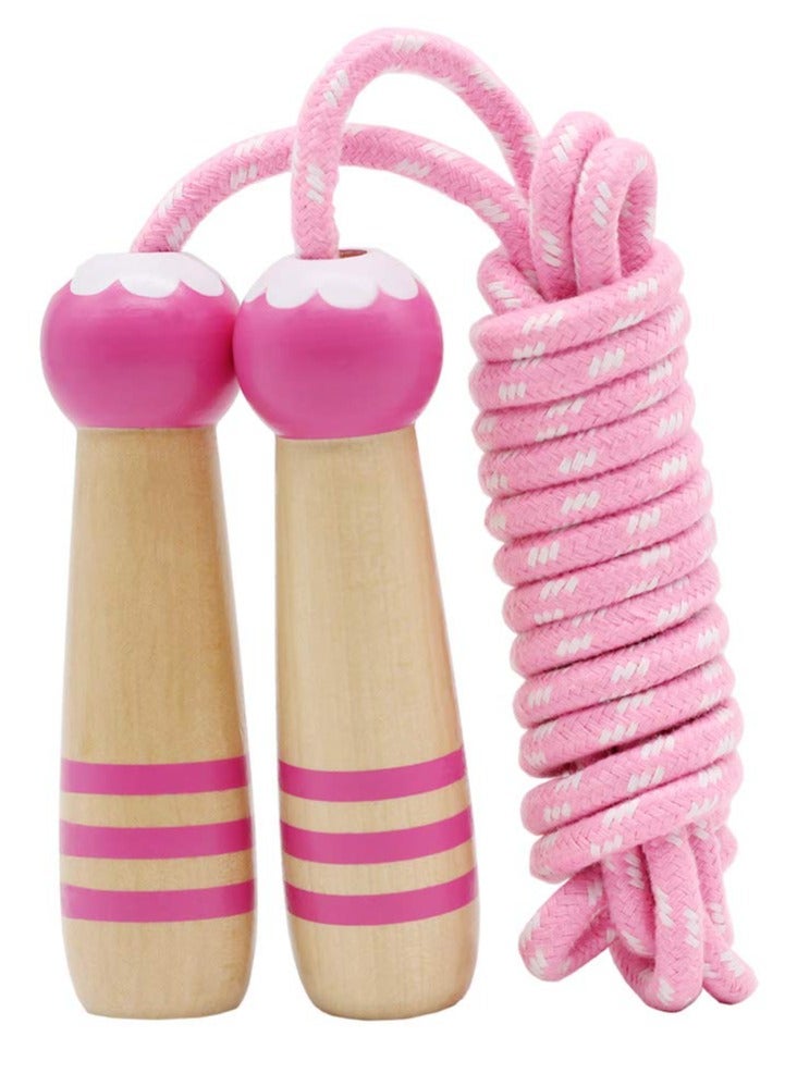 Cuken Jump Rope Kids, 2.6m Adjustable Cotton Skipping Rope with Wooden Handle for Boys and Girls Fitness Outdoor Exercise (Pink) - Image 1