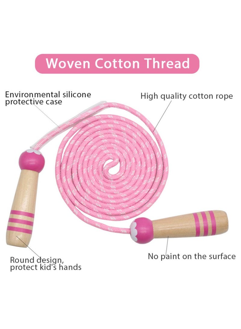 Cuken Jump Rope Kids, 2.6m Adjustable Cotton Skipping Rope with Wooden Handle for Boys and Girls Fitness Outdoor Exercise (Pink) - Image 3