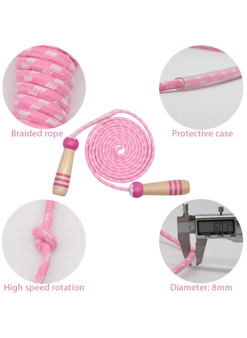 Cuken Jump Rope Kids, 2.6m Adjustable Cotton Skipping Rope with Wooden Handle for Boys and Girls Fitness Outdoor Exercise (Pink) - Image 4