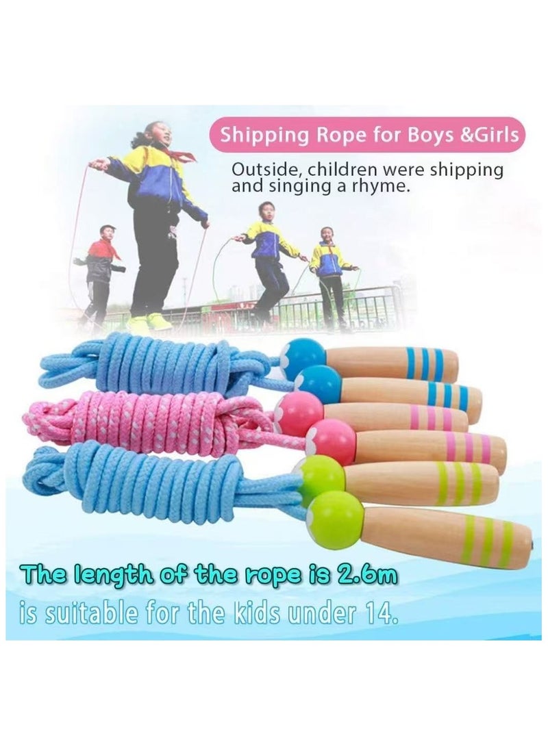 Cuken Jump Rope Kids, 2.6m Adjustable Cotton Skipping Rope with Wooden Handle for Boys and Girls Fitness Outdoor Exercise (Pink) - Image 2
