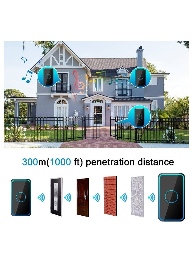 Wireless Doorbell with Plug-in Receiver IP55 Waterproof Doorbell 1000ft Range Plug-in Cordless Door Chime Kit 5 Volume Levels 60 Chimes u0026 LED Flash For Home Office Classroom Use - Image 4
