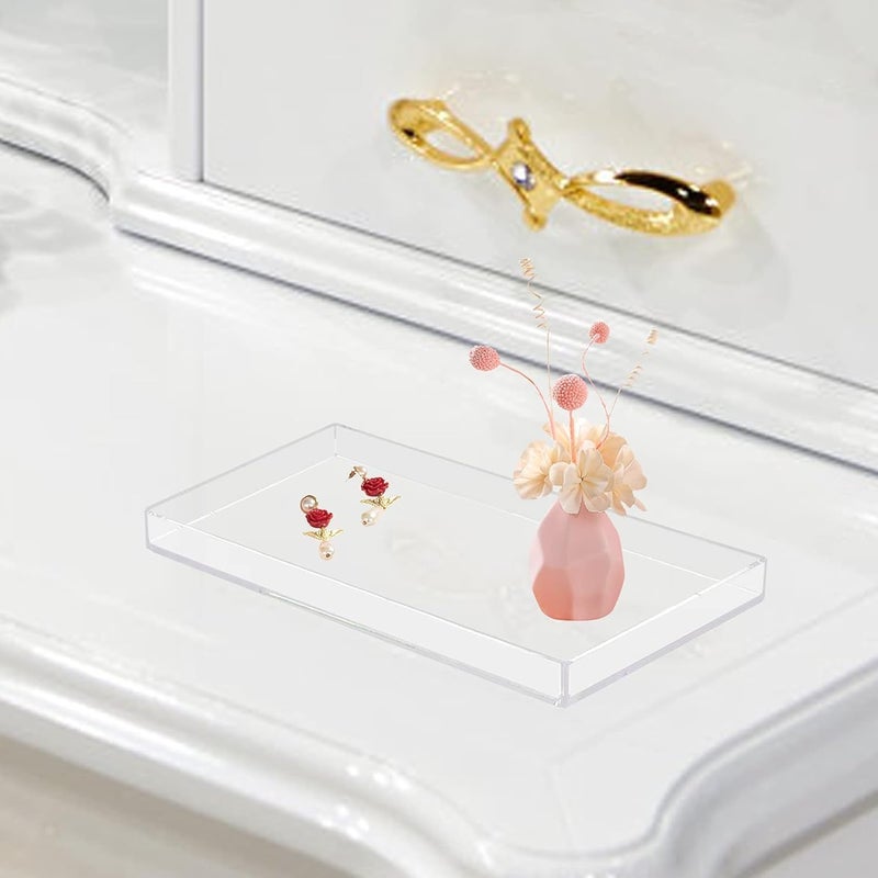 Al Raied ARS® Acrylic Bathroom Tray - Clear Organizer for Cup, Sponge, Soap, and Plant (11.2" x 5.9" x 0.9") - Image 2