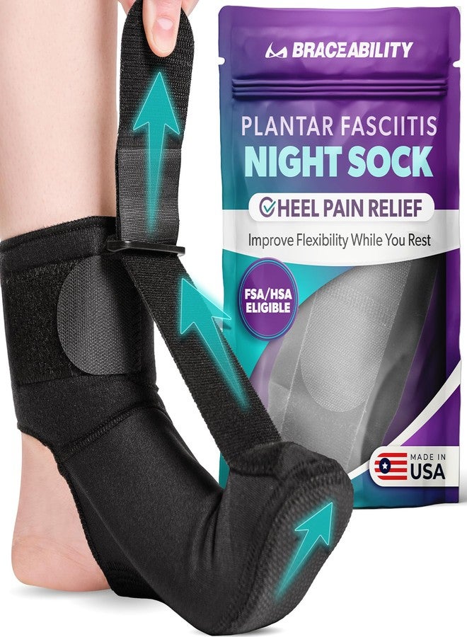 BraceAbility Plantar Fasciitis Relief Night Splint Sock - Soft Achilles Tendonitis Brace for Women and Men, Foot Drop, Planters Facetious Night Sling Boot for Sleeping and Stretching Support (M) - Image 1