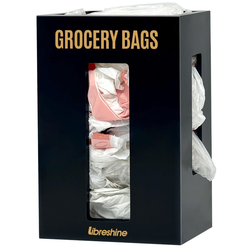 Libreshine Extra Large Black Bamboo Grocery Bag Holder for Plastic Bags, Under Sink Cabinet or Wall Mounted Organizer, Space-Saving Bag Dispenser for Kitchen, Pantry, Laundry Room, Garage - Image 1