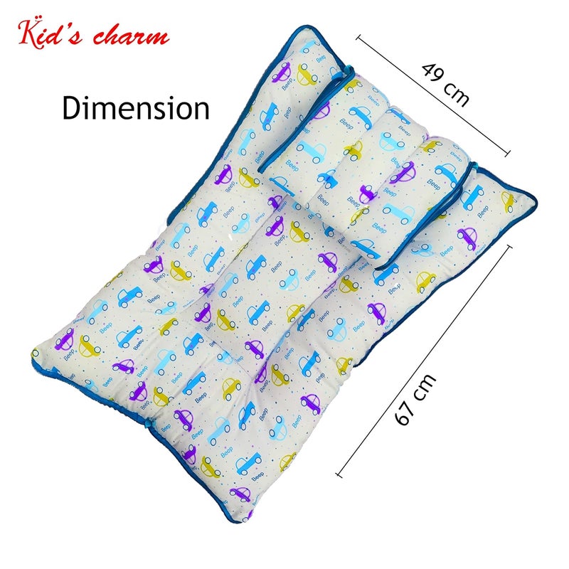 Kid's Charm Kids Charm Car Mini 3 in 1 Babys Cotton Bed Cum Carry Bed Printed Baby Sleeping BagBaby BedInfant Portable for Unisex Easily Portable Light Weight Carry for New Born 04 Months Old Blue - Image 5