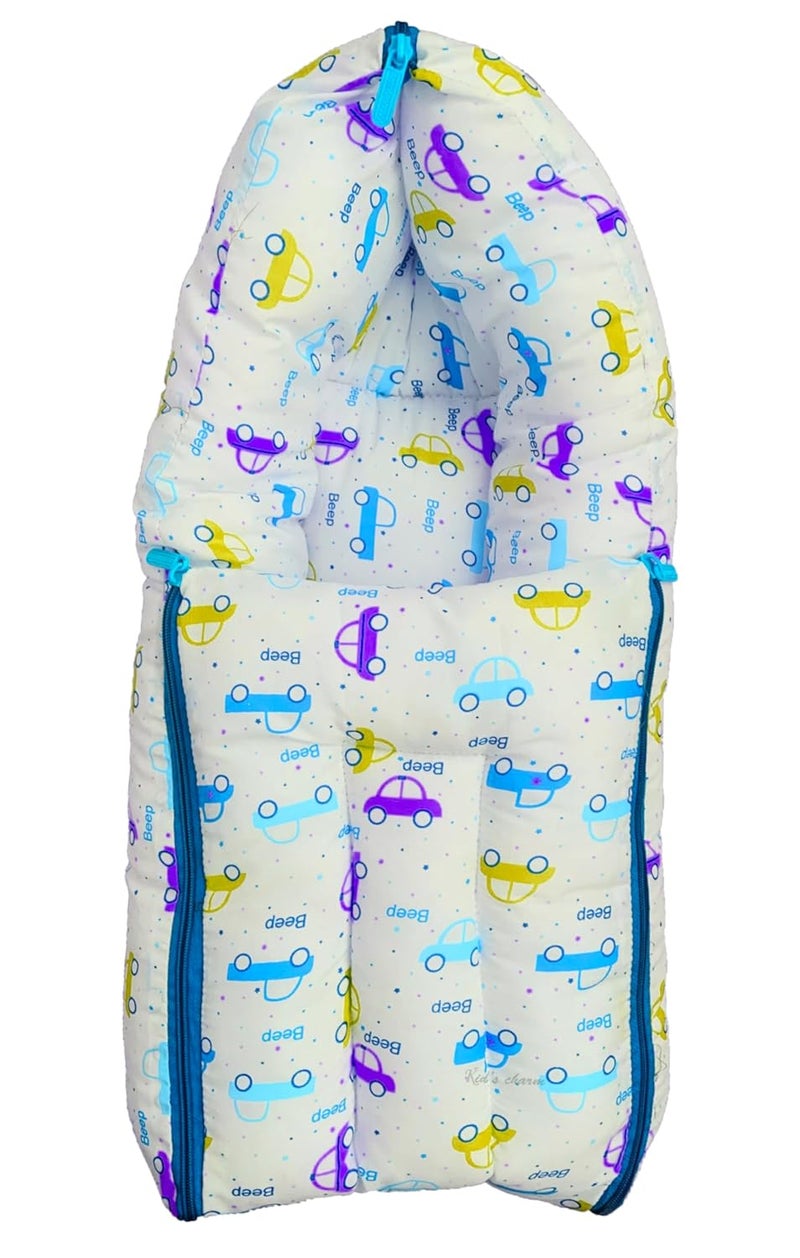 Kid's Charm Kids Charm Car Mini 3 in 1 Babys Cotton Bed Cum Carry Bed Printed Baby Sleeping BagBaby BedInfant Portable for Unisex Easily Portable Light Weight Carry for New Born 04 Months Old Blue - Image 1