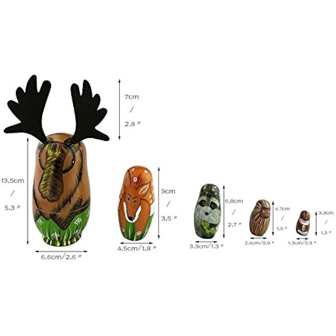 مجموعة من 5 ألعاب تكديس حيوانات غابة الخشب - مووس، غزال، راكون، قنفذ، سنجاب - دمى متداخلة مصنوعة يدويًا من الخشب - ألعاب ما قبل الروضة للأطفال - هدية - ديكور حضانة - Image 5