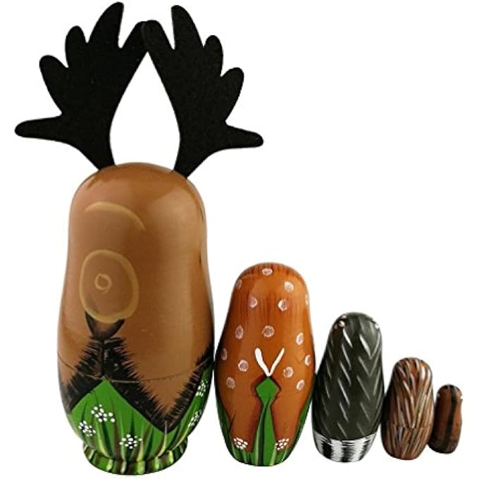 مجموعة من 5 ألعاب تكديس حيوانات غابة الخشب - مووس، غزال، راكون، قنفذ، سنجاب - دمى متداخلة مصنوعة يدويًا من الخشب - ألعاب ما قبل الروضة للأطفال - هدية - ديكور حضانة - Image 4