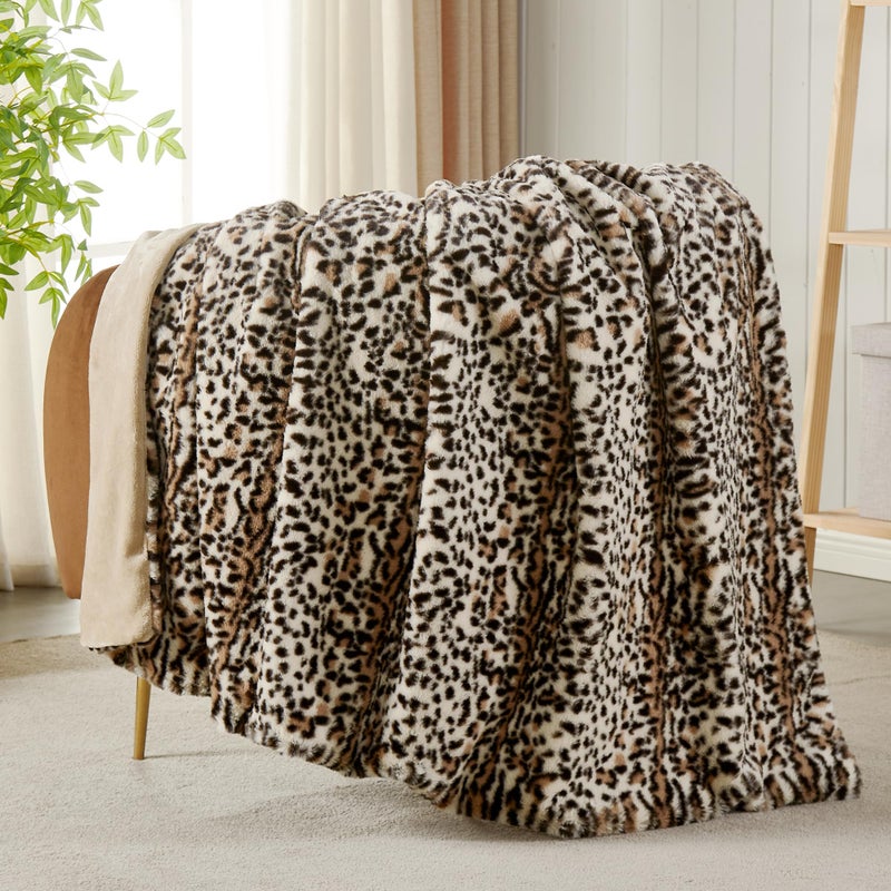 JONIYEAR Cozy Fluffy Brown Cheetah Faux Rabbit Fur Throw Blanket 50" x 60", Decorative Thick Fuzzy Leopard Lap Blankets for Women, Soft Plush Animal Print Warrm Shaggy Furry Blanket for Winter, Beige - Image 1