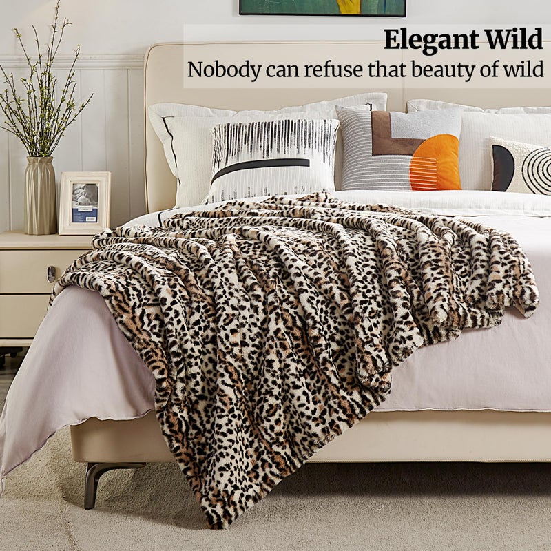 JONIYEAR Cozy Fluffy Brown Cheetah Faux Rabbit Fur Throw Blanket 50" x 60", Decorative Thick Fuzzy Leopard Lap Blankets for Women, Soft Plush Animal Print Warrm Shaggy Furry Blanket for Winter, Beige - Image 3