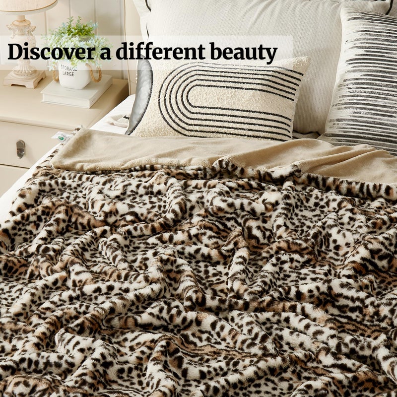 JONIYEAR Cozy Fluffy Brown Cheetah Faux Rabbit Fur Throw Blanket 50" x 60", Decorative Thick Fuzzy Leopard Lap Blankets for Women, Soft Plush Animal Print Warrm Shaggy Furry Blanket for Winter, Beige - Image 2