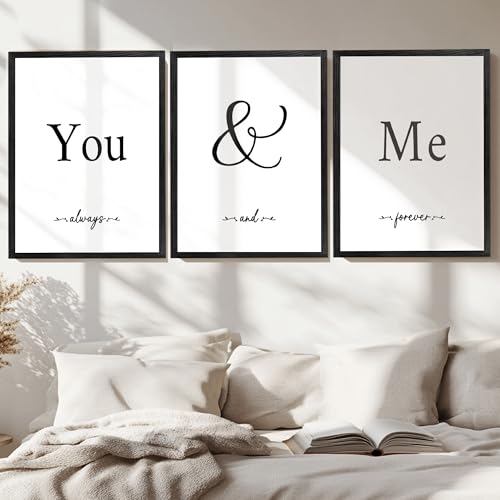 Houmury Set of 3 Framed Wall Decor Farmhouse Wall Art You Me Always and Forever Vintage Bedroom Wall Decors 12x16 White - Image 3