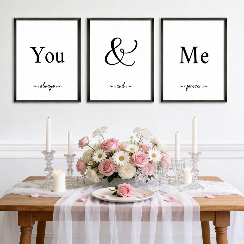 Houmury Set of 3 Framed Wall Decor Farmhouse Wall Art You Me Always and Forever Vintage Bedroom Wall Decors 12x16 White - Image 2
