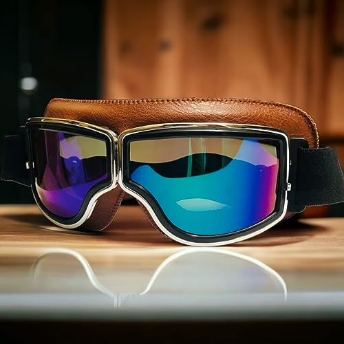 DETACHI Motorcycle Riding Goggles Bike Anti-Scratch Eyewear Bike Retro Motorcross Helmet Goggle for Men Pack of 1 Rainbow - Image 4