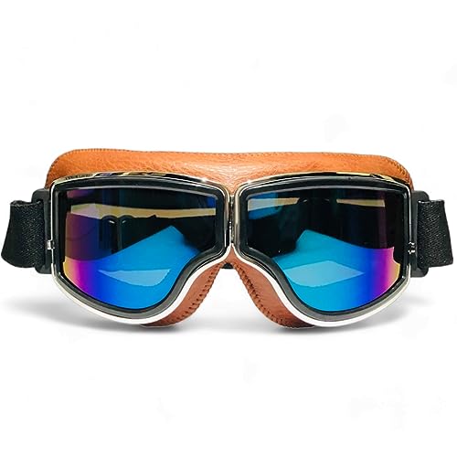 DETACHI Motorcycle Riding Goggles Bike Anti-Scratch Eyewear Bike Retro Motorcross Helmet Goggle for Men Pack of 1 Rainbow - Image 1