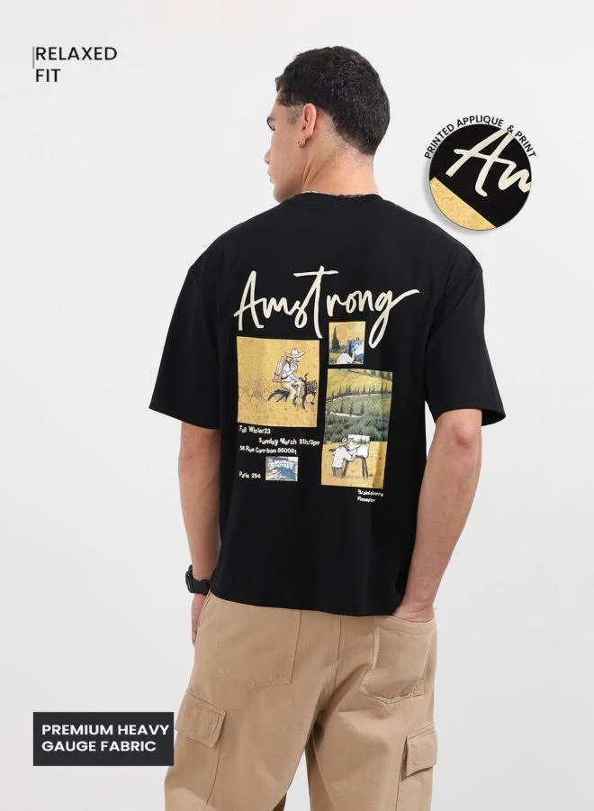 شركة المرآب الهندية تيشيرت رجالي بقصة مريحة ورقبة دائرية وطبعات ورسومات وأكمام قصيرة