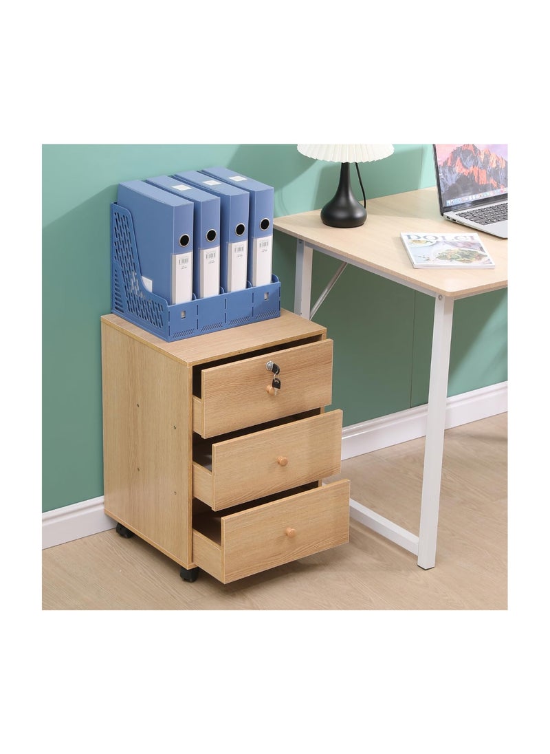 Generic Small Mobile File Cabinet with Lockable Drawer – Under Desk Office Storage Unit on Wheels – Natural Wood Finish  - Image 2