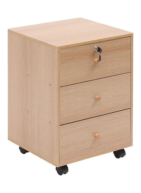 Small Mobile File Cabinet with Lockable Drawer – Under Desk Office Storage Unit on Wheels – Natural Wood Finish