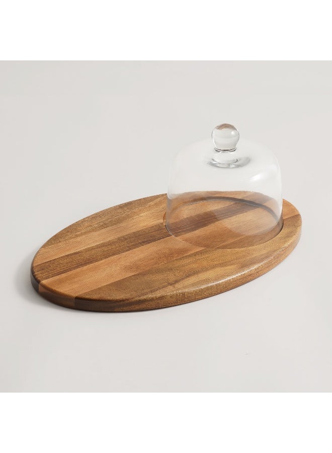 ALBERTO Acacia Wood Cheese Board With Glass Dome 40*24.5*16.3Cm - Image 2