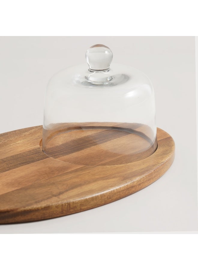 ALBERTO Acacia Wood Cheese Board With Glass Dome 40*24.5*16.3Cm - Image 3