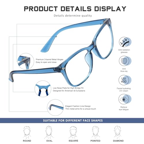 Jectieey Reading Glasses for Women Men - Blue Light Blocking UV Filter Computer Readers,Anti Eyestrain Eyeglasses(Transparent Blue, 1.75X) - Image 2