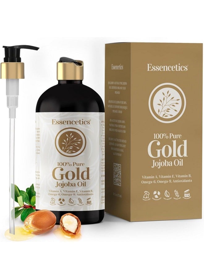 Essencetics Organic Jojoba Oil 16 Oz 100% Pure & Natural Jojoba Massage Oil For Hair Skin Body & Face Natural Cold Pressed Unrefined Jojoba Oil Organic Massage Oil For Massage Therapy  - Image 1