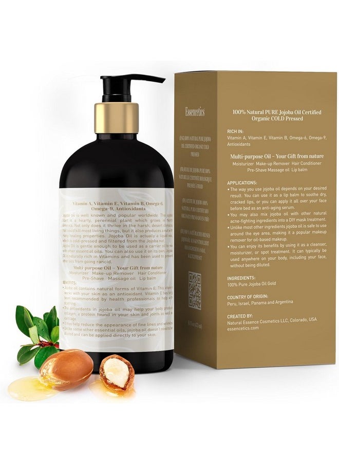 Essencetics Organic Jojoba Oil 16 Oz 100% Pure & Natural Jojoba Massage Oil For Hair Skin Body & Face Natural Cold Pressed Unrefined Jojoba Oil Organic Massage Oil For Massage Therapy  - Image 2