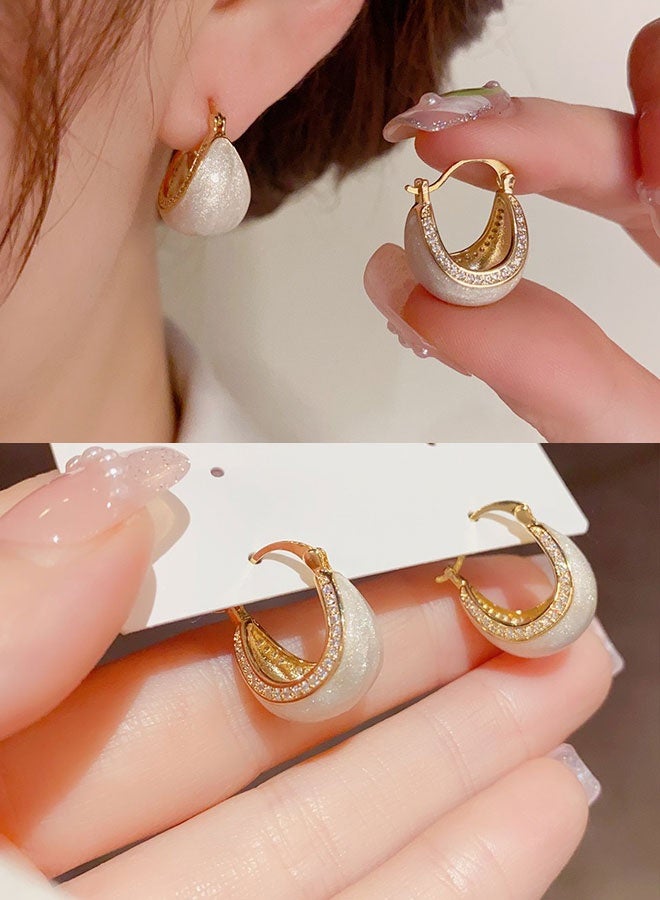 Women's Gold-Plated Hoop Earrings, White Glitter & Zircon Statement Earrings for Ladies, Ideal for Daily & Casual Wear in Middle East - Image 1