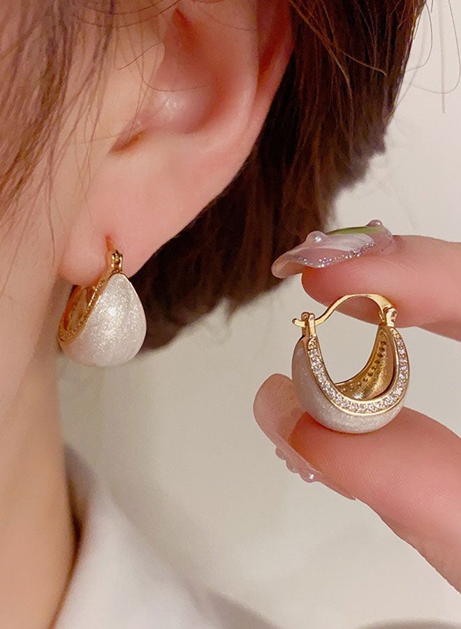 Women's Gold-Plated Hoop Earrings, White Glitter & Zircon Statement Earrings for Ladies, Ideal for Daily & Casual Wear in Middle East - Image 2