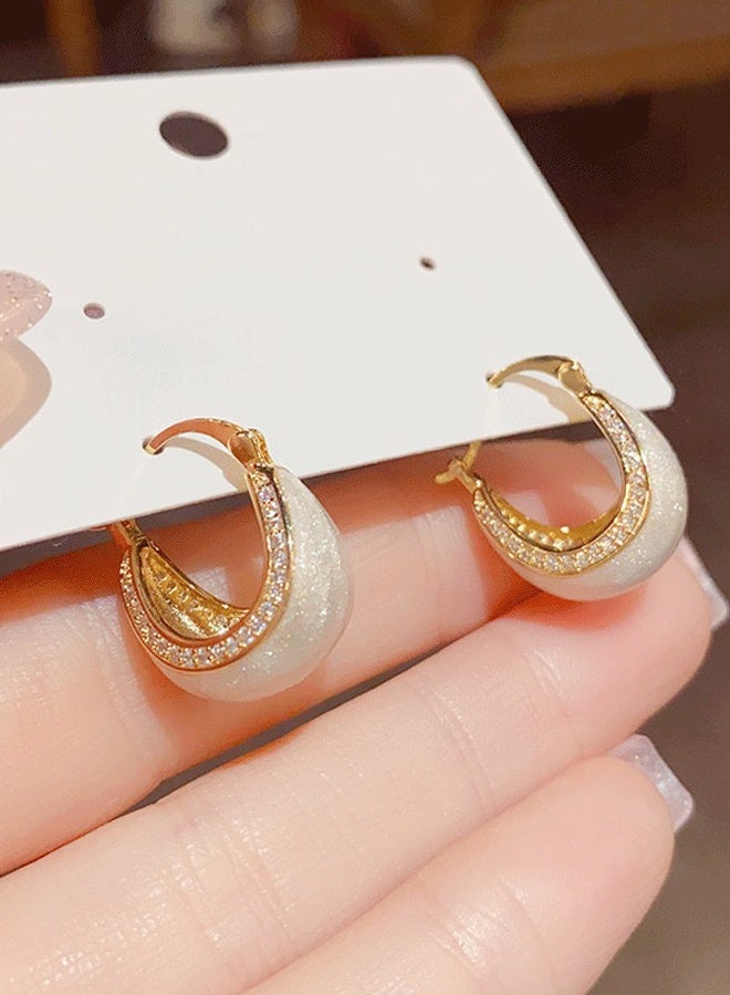 Women's Gold-Plated Hoop Earrings, White Glitter & Zircon Statement Earrings for Ladies, Ideal for Daily & Casual Wear in Middle East - Image 3