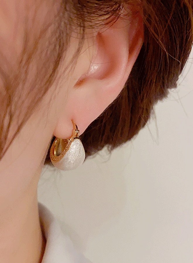 Women's Gold-Plated Hoop Earrings, White Glitter & Zircon Statement Earrings for Ladies, Ideal for Daily & Casual Wear in Middle East - Image 4