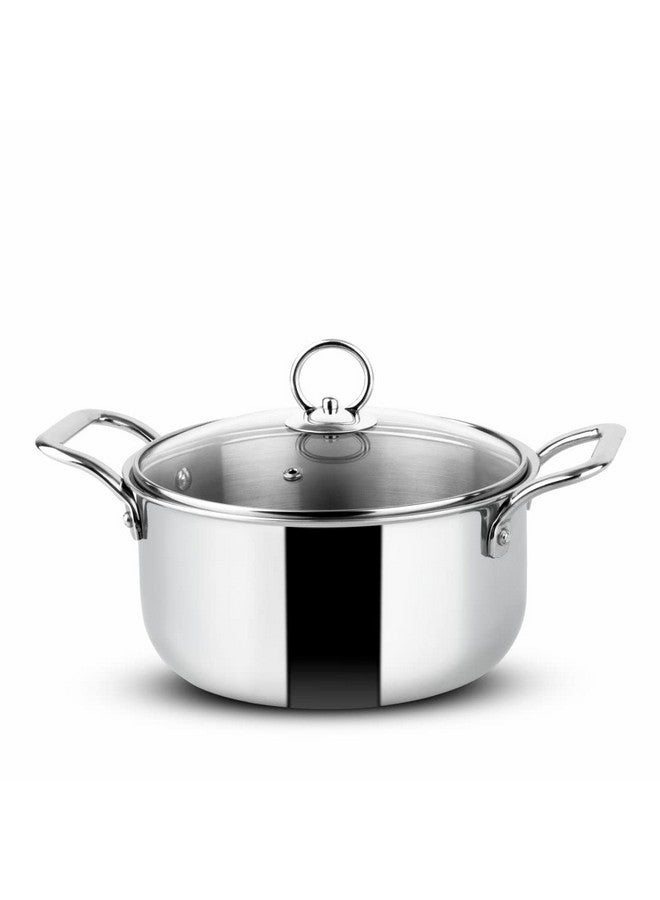 Orange Stainless Steel Triply Cook & Serve Casserole/Biryani Pot/Kadai/Handi 3.2 litres with Glass lid and Handles| 2.5mm Thickness, 200mm Diameter | Induction cooktop Friendly | (3.2L, Steel) - Image 1