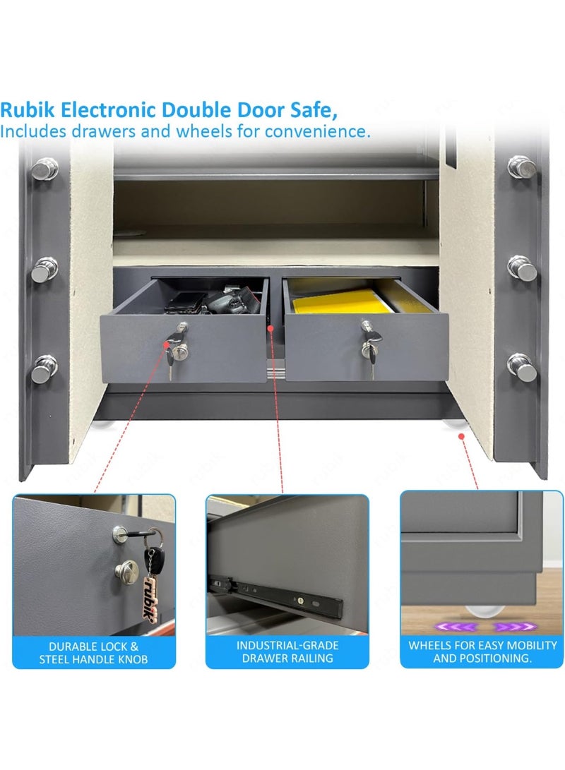 Rubik Double Door Cabinet Safe Box 1 Meter Tall, Digital and Key Lock, for Home Office RB-100BMG Grey (100 X 90 CM)  - Image 4