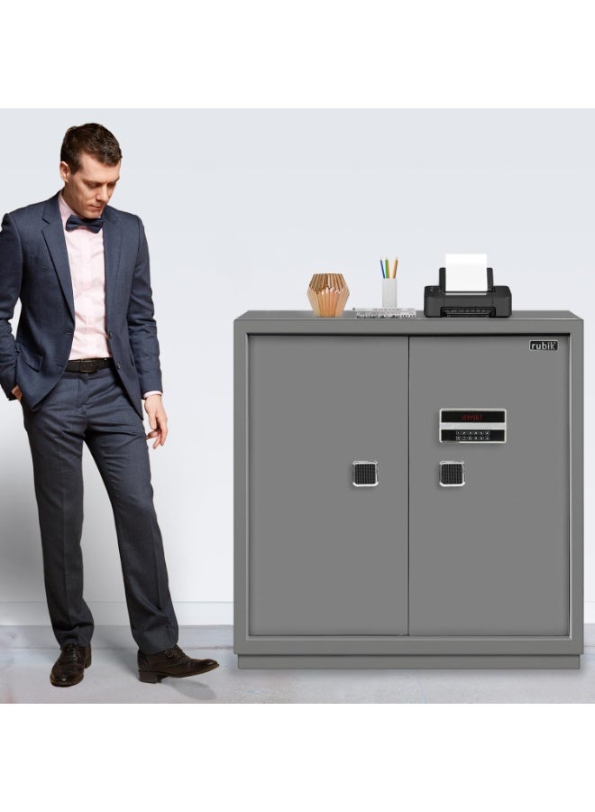 Rubik Double Door Cabinet Safe Box 1 Meter Tall, Digital and Key Lock, for Home Office RB-100BMG Grey (100 X 90 CM)  - Image 2