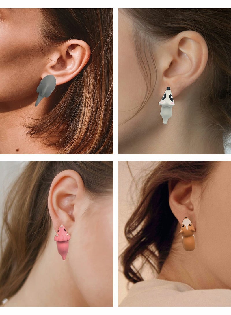 Barakah Animal Bite Earring, 6 Pair Studs Earring, 3D Cartoon Dinosaur Shark Animal Stud Earring - Image 3