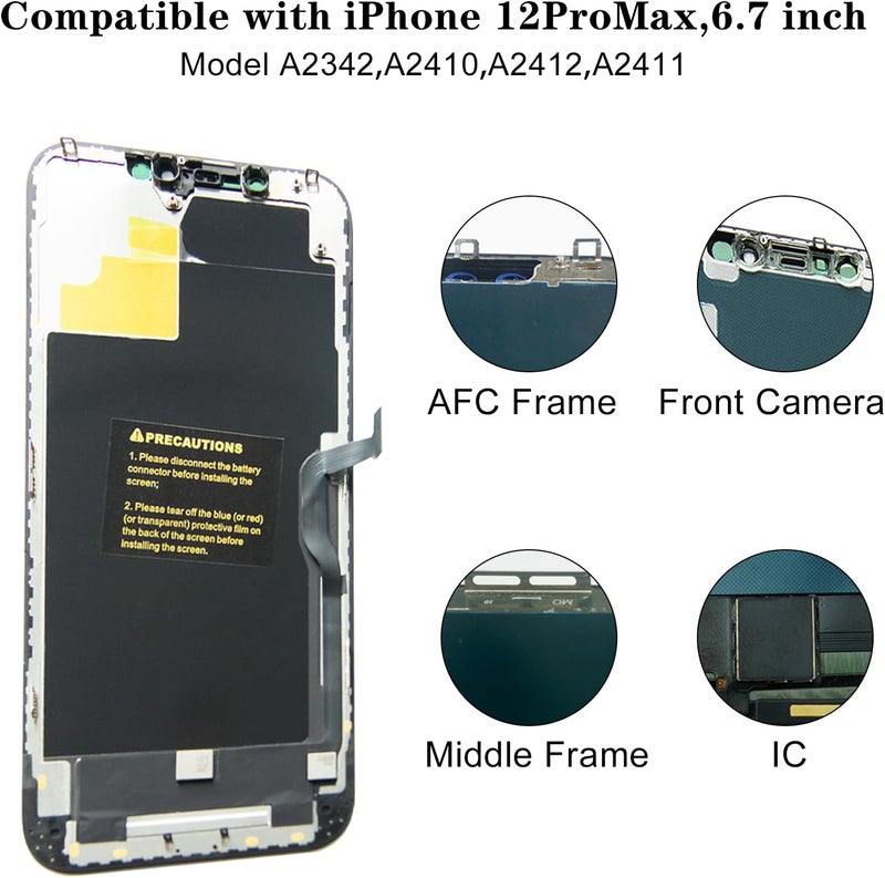 EFAITHFIX Store for iPhone 12 PRO MAX Screen Replacement OLED [NOT LCD] 6.7 Inch Frame Assembly Display 3D Touch Screen FHD Digitizer Compatible with A2342,A2410,A2411,A2412 with Waterproof Adhesive,No Tool - Image 3