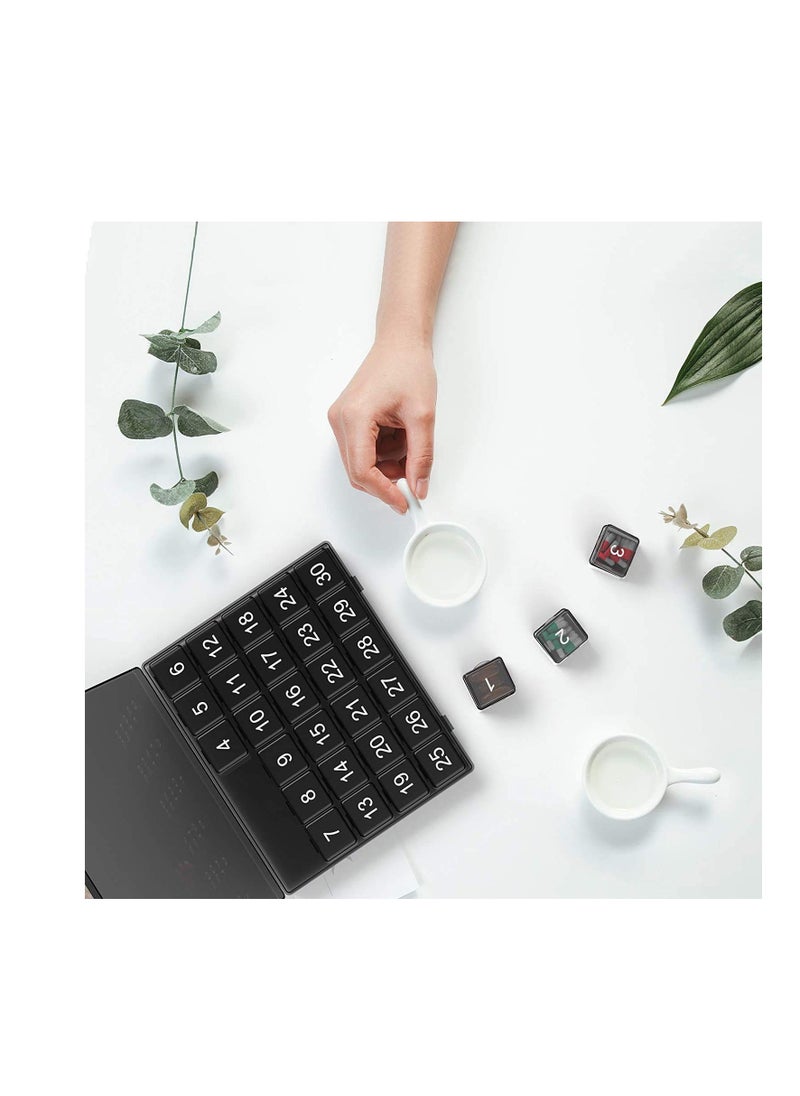 SYOSI - Monthly Pill Organiser Once a Day - 30 Day Pill Organiser Box - Easy to Open - Large Compartments Portable Case for Travel, Month Pill Cases Medicine Organiser (L) (Black) - Image 1