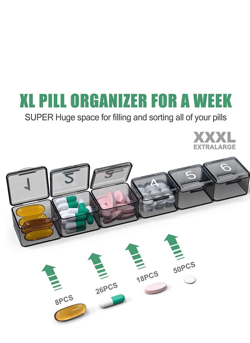 SYOSI - Monthly Pill Organiser Once a Day - 30 Day Pill Organiser Box - Easy to Open - Large Compartments Portable Case for Travel, Month Pill Cases Medicine Organiser (L) (Black) - Image 1