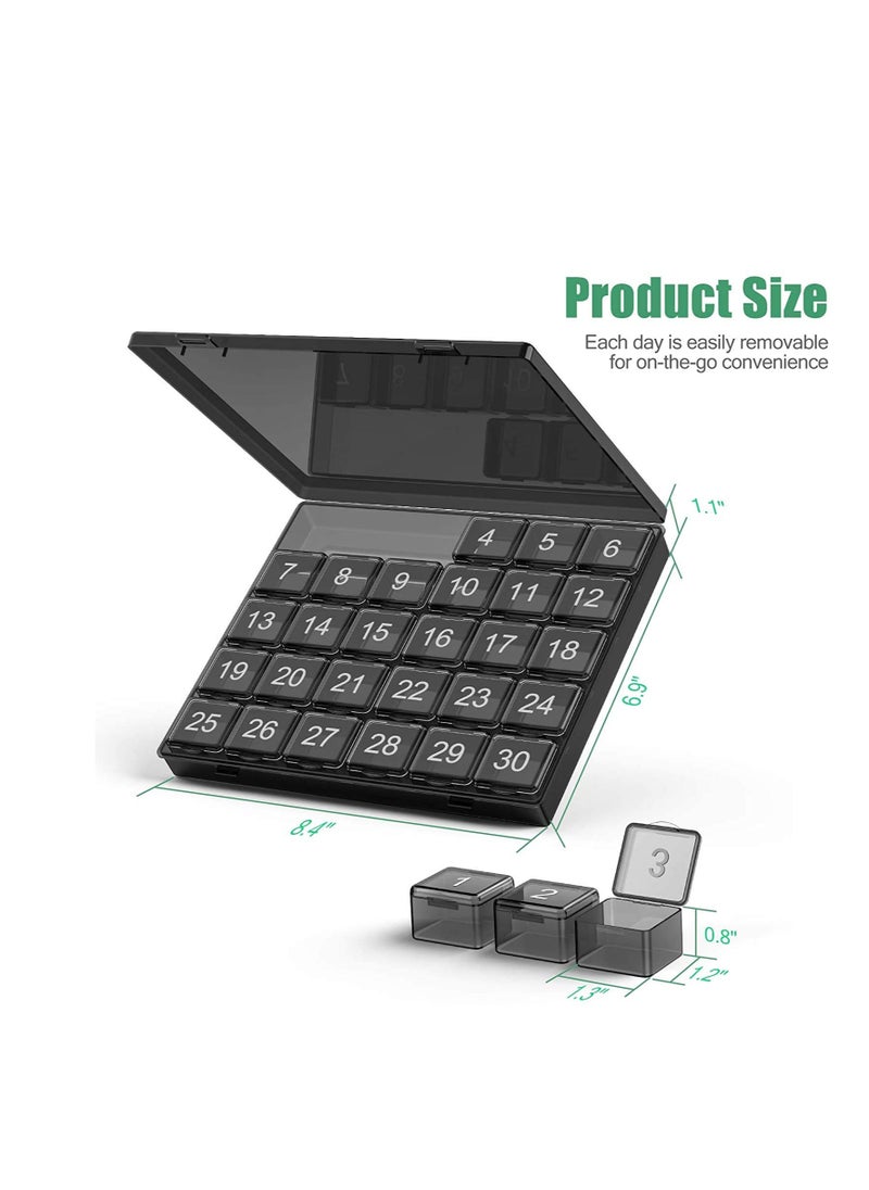 SYOSI - Monthly Pill Organiser Once a Day - 30 Day Pill Organiser Box - Easy to Open - Large Compartments Portable Case for Travel, Month Pill Cases Medicine Organiser (L) (Black) - Image 1