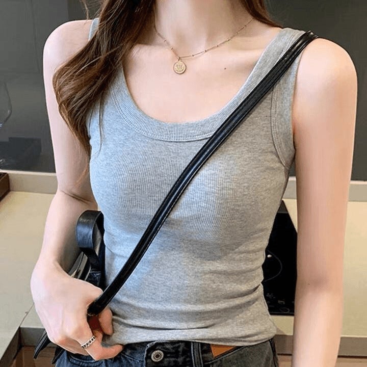 Women's Summer Ice Silk Ribbed Sleeveless Cami Top Slim Fit Plus Size - Image 4
