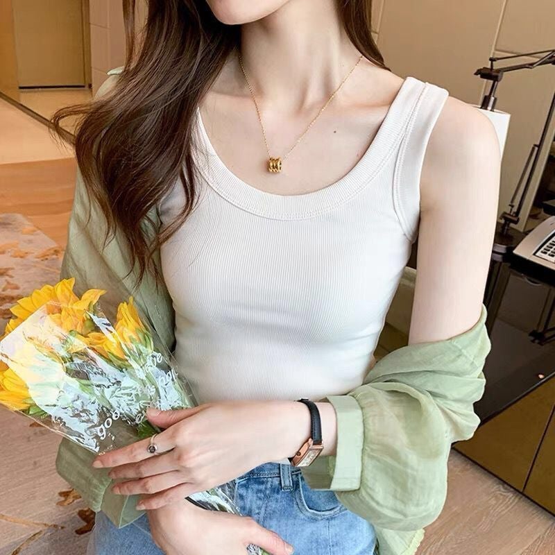 Women's Summer Ice Silk Ribbed Sleeveless Cami Top Slim Fit Plus Size - Image 2