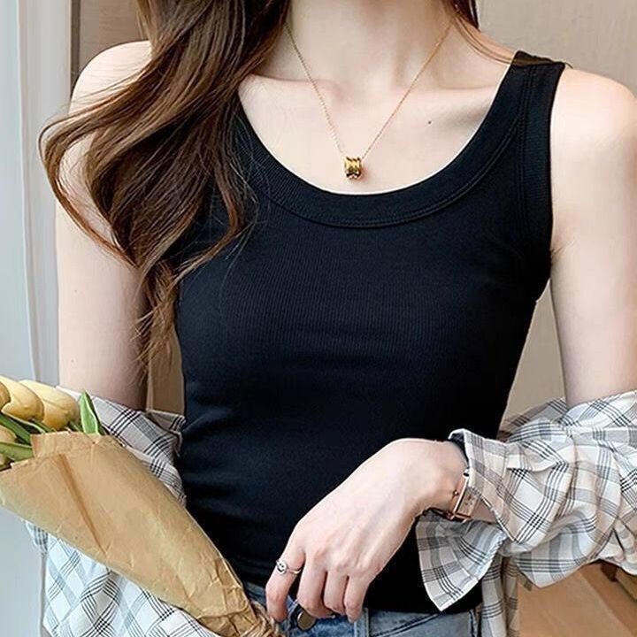 Women's Summer Ice Silk Ribbed Sleeveless Cami Top Slim Fit Plus Size - Image 1