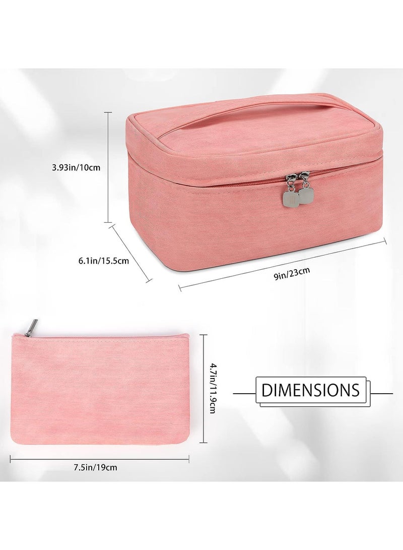 AUTOYSUR Makeup Bag Waterproof Cosmetic Bag Leather Makeup Travel Bag Portable Makeup Large Capacity Makeup Brush Bag Multifunctional Makeup Organizer Bag (Brown) - Image 4