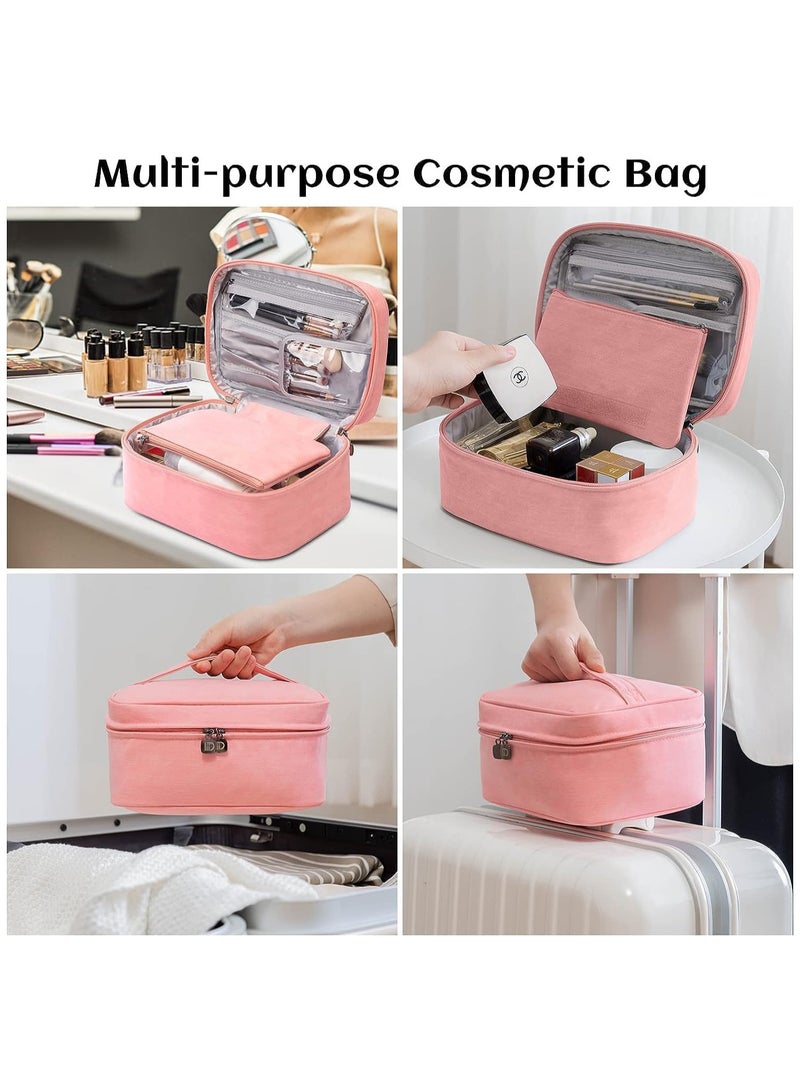 AUTOYSUR Makeup Bag Waterproof Cosmetic Bag Leather Makeup Travel Bag Portable Makeup Large Capacity Makeup Brush Bag Multifunctional Makeup Organizer Bag (Brown) - Image 5