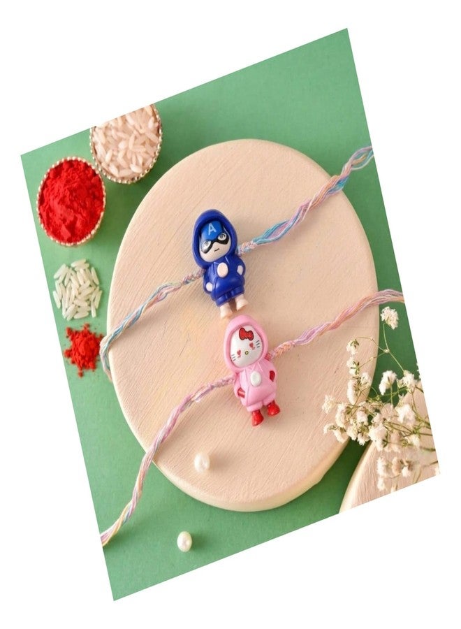 Sesonby Set of 2 Assorted Cartoon Character Face Changer Rakhi for Kids with Keychain & Roli-Chawal, Keychain Holder Rakhi Set for Bhai Brothers, Raksha Bandhan Gift Set for - Image 1