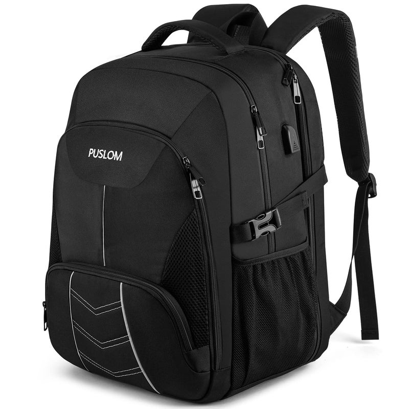 PUSLOM Extra Large Backpack for Men 55L,18.4Inch Travel Laptop Backpack with USB Charging Port Business Flight Approved Carry On Backpack,TSA Big Capacity Heavy Duty Computer Bag College Bookbag,Black - Image 1