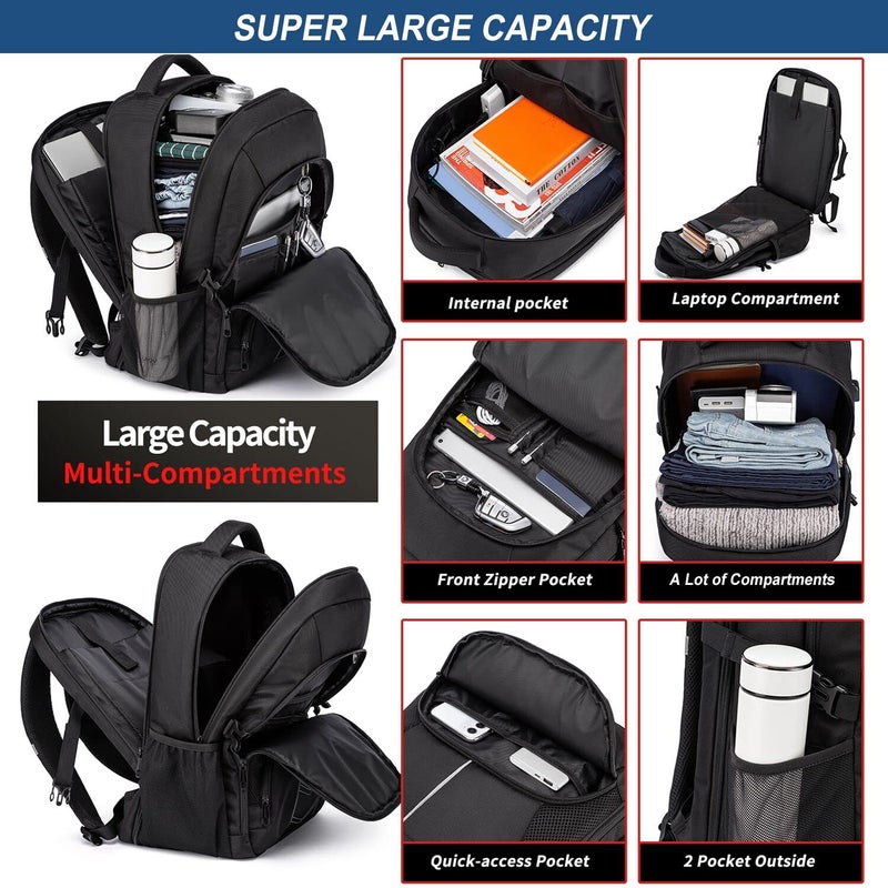 PUSLOM Extra Large Backpack for Men 55L,18.4Inch Travel Laptop Backpack with USB Charging Port Business Flight Approved Carry On Backpack,TSA Big Capacity Heavy Duty Computer Bag College Bookbag,Black - Image 3