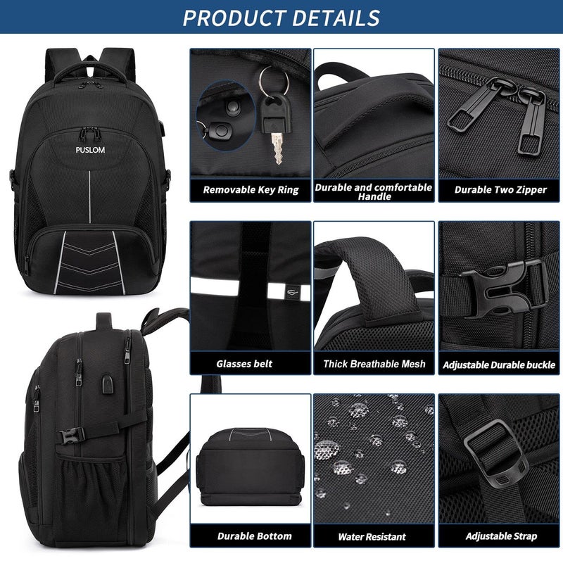 PUSLOM Extra Large Backpack for Men 55L,18.4Inch Travel Laptop Backpack with USB Charging Port Business Flight Approved Carry On Backpack,TSA Big Capacity Heavy Duty Computer Bag College Bookbag,Black - Image 4